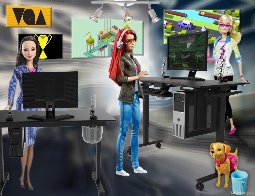  Game Developer Barbie with standing desk