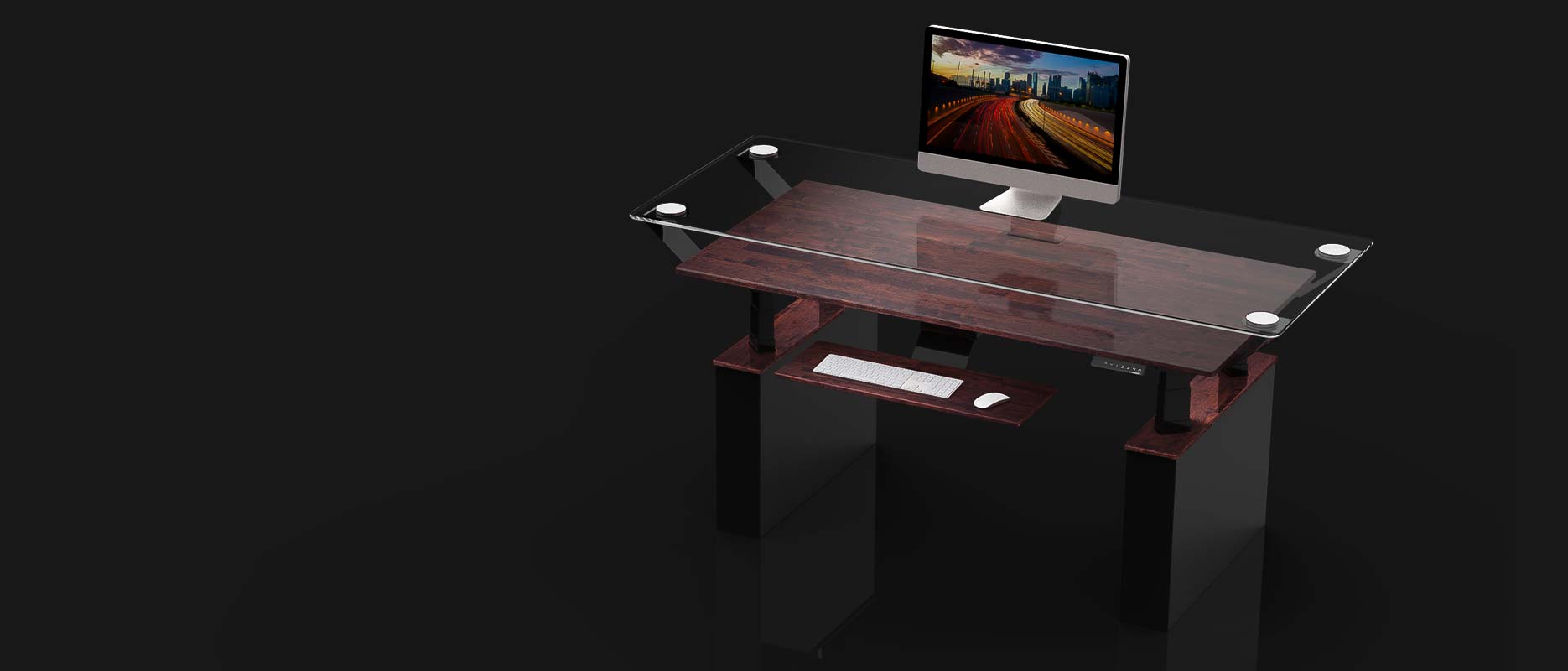 Patented four-column Evodesk Pro frame