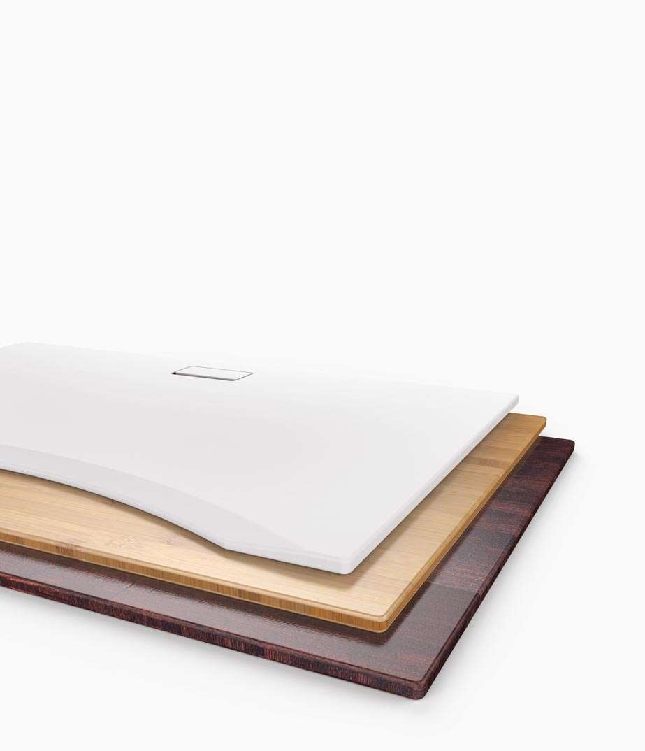 Solid bamboo, oak, and custom Evodesk desktop materials